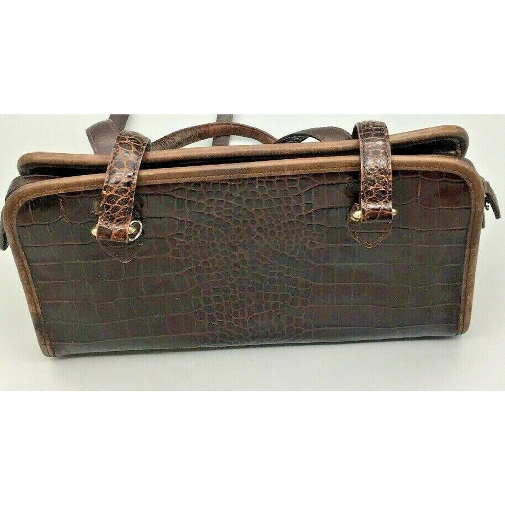 Brighton Leather Brown Croc Handbag Purse Double Straps